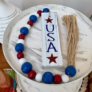 USA Patriotic Beaded Garland: 4th of July Tiered Tray Decor
